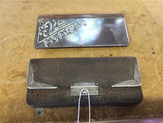 Art Nouveau silver/leather wallet plus silver/leather purse